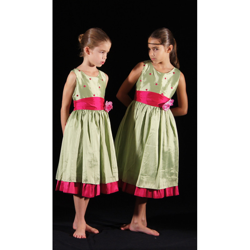 PR30A - Robe petite fille modèle verte PR30A - Robe petite fille modèle verte