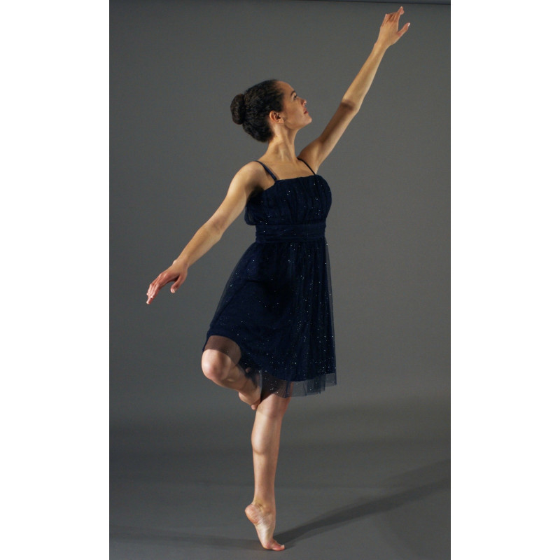GR18Q - Robe de soirée bleu marine en maille à paillettes GR18Q - Robe de soirée bleu marine en maille à paillettes