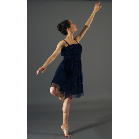GR18Q - Robe de soirée bleu marine en maille à paillettes