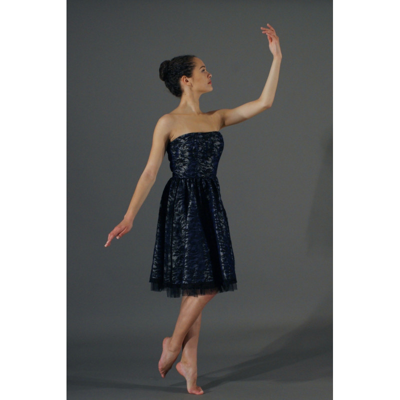 GR18R - Robe de soirée bleu gris à dentelles noires GR18R - Robe de soirée bleu gris à dentelles noires