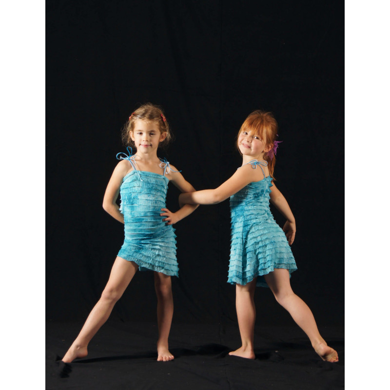 PR24 - Robe bleue à volants gouttes d'eau PR24 - Robe bleue à volants gouttes d'eau