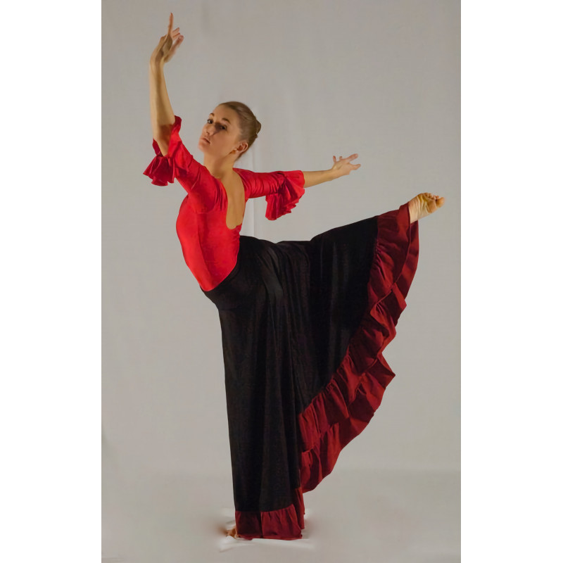 GJL1C - Jupe flamenco noire à volant rouge GJL1C - Jupe flamenco noire à volant rouge