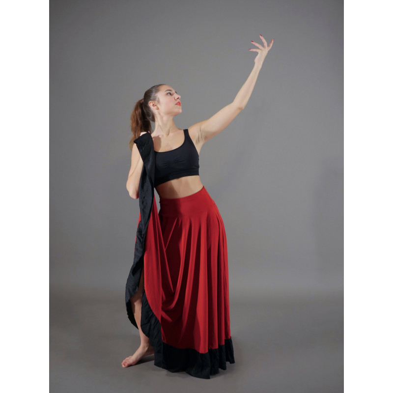 GJL1B - Jupe flamenco rouge à volants noirs GJL1B - Jupe flamenco rouge à volants noirs