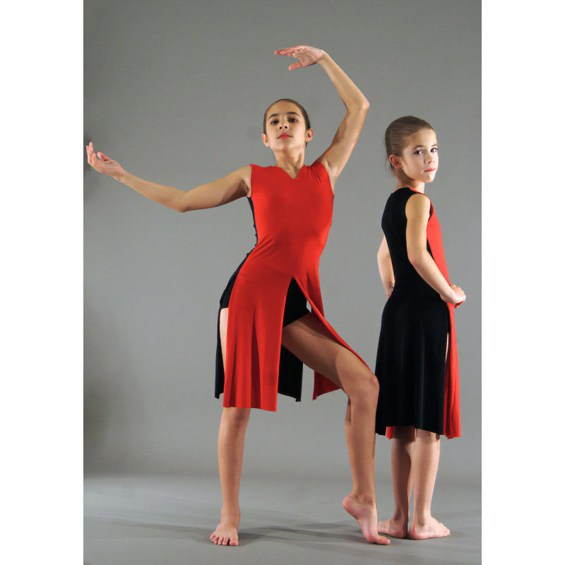 MR35B - Robe fendue rouge et noire avec shorty MR35B - Robe fendue rouge et noire avec shorty