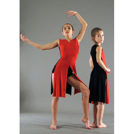 MR35B - Robe fendue rouge et noire avec shorty