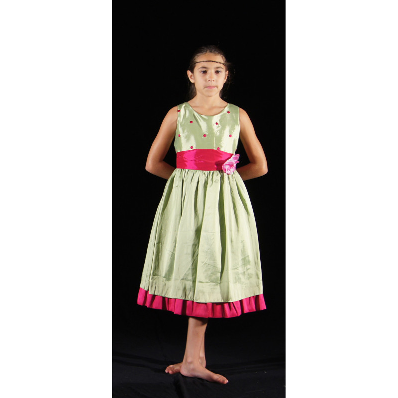 MR39A - Robe petite fille modèle verte MR39A - Robe petite fille modèle verte