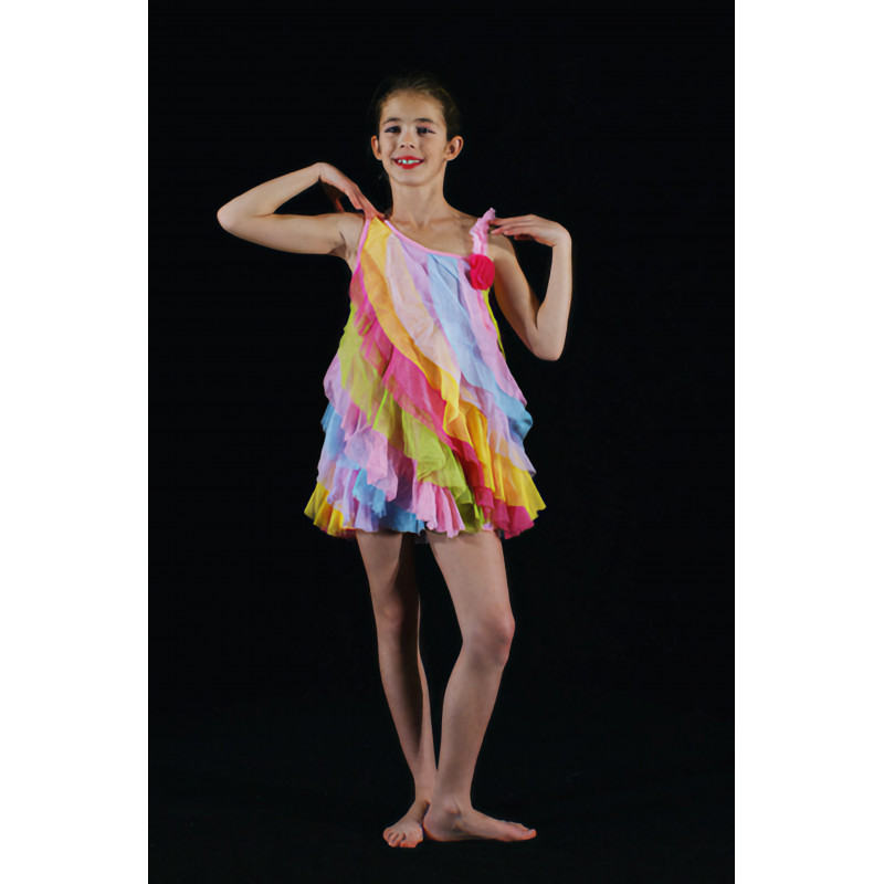 MR45 - Robe volants verticaux multicolores pastels MR45 - Robe volants verticaux multicolores pastels