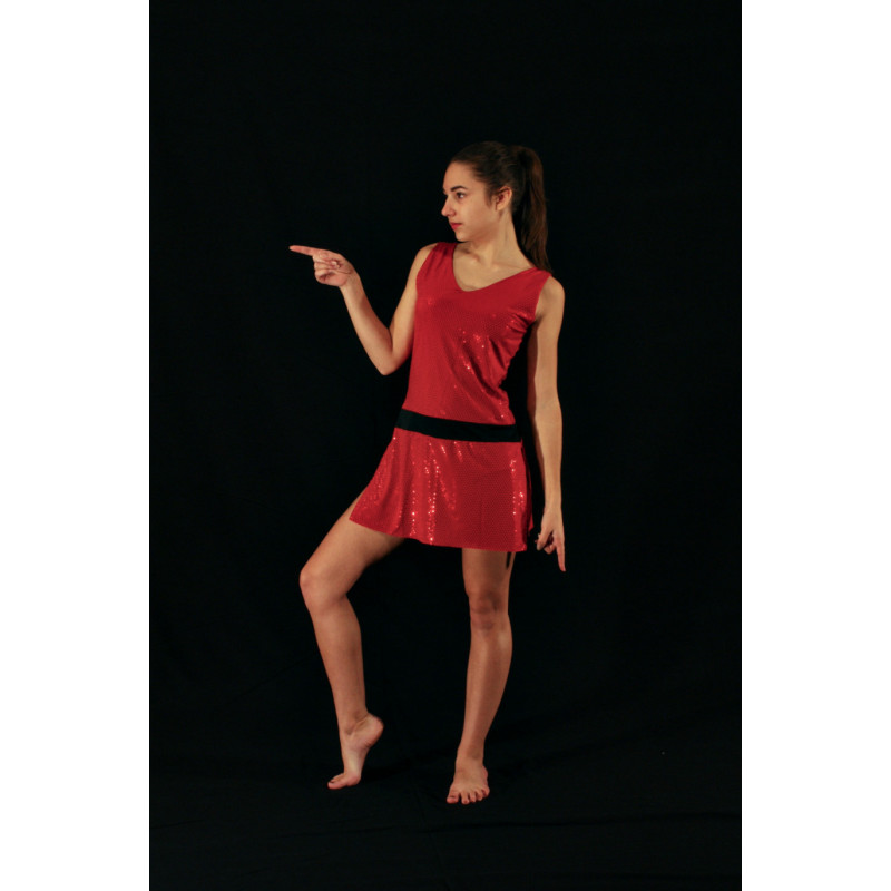 MRC19 - Robe taille basse rouge à paillettes avec shorty MRC19 - Robe taille basse rouge à paillettes avec shorty
