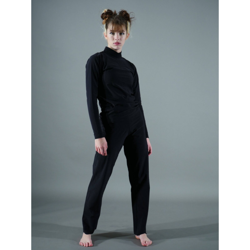 GEP36 - Ensemble pantalon noir avec haut col mao à manches GEP36 - Ensemble pantalon noir avec haut col mao à manches