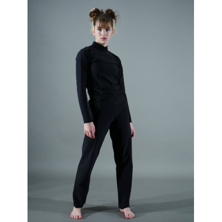 GEP36 - Ensemble pantalon noir avec haut col mao à manches