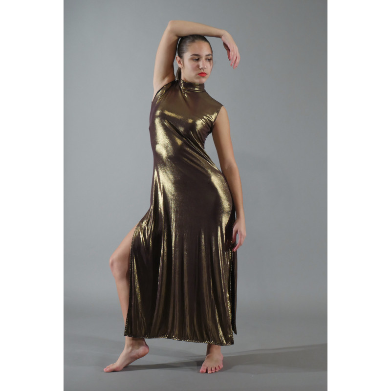 GRL18C - Robe longue col mao couleur bronze GRL18C - Robe longue col mao couleur bronze