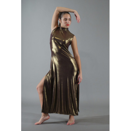 GRL18C - Robe longue col mao couleur bronze