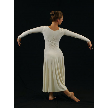 GRL24 - Robe longue crème en lycra à manches