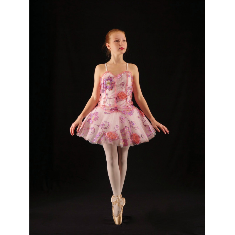 GTC10B - Tutu demi plateau blanc habillé rose GTC10B - Tutu demi plateau blanc habillé rose