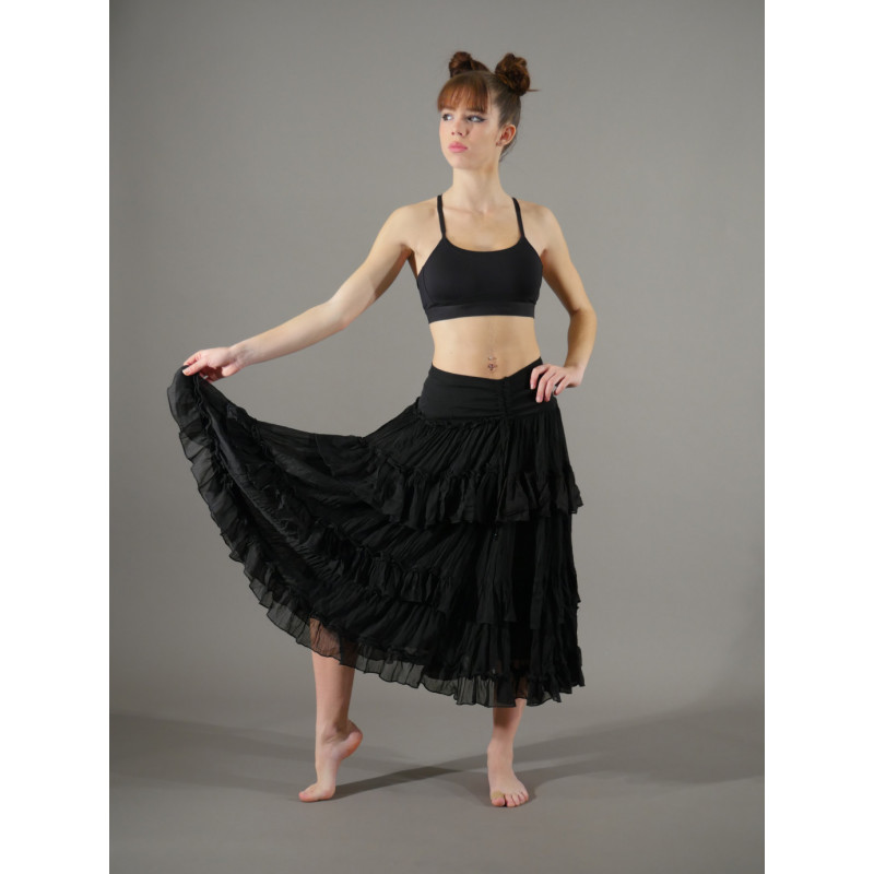 GJL15 - Jupe longue en mousseline noire GJL15 - Jupe longue en mousseline noire