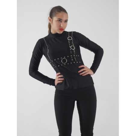 GH39 - Haut noir Edward aux mains d'argent