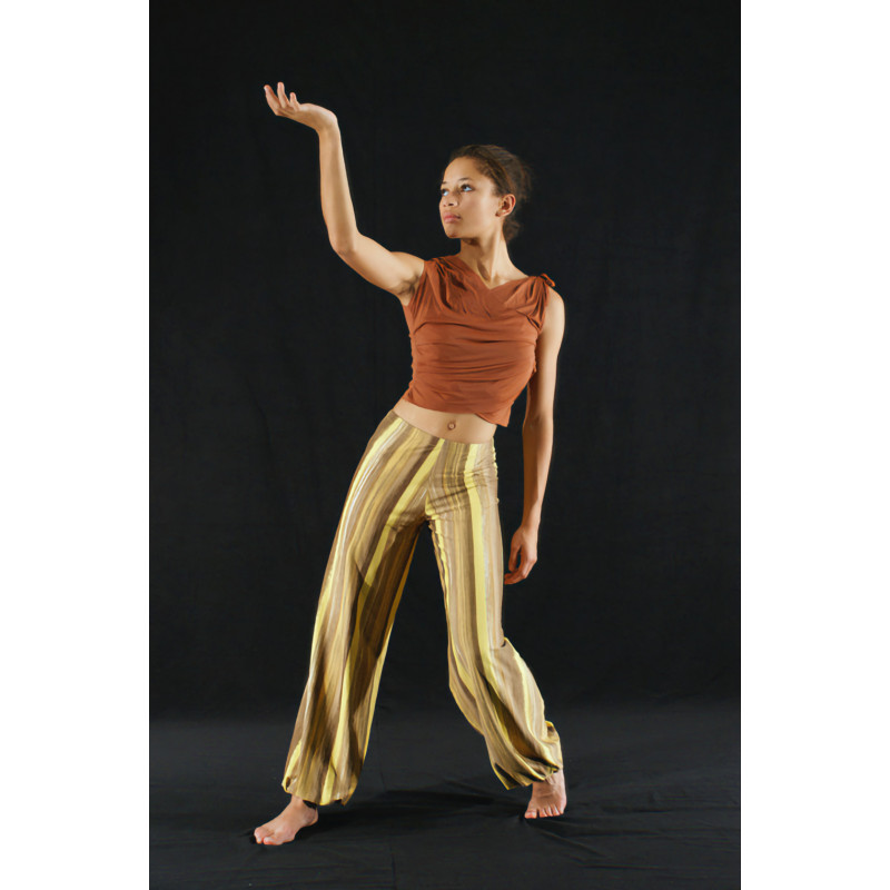 GE1J - Ensemble tribal pantalon rayé jaune et haut chocolat GE1J - Ensemble tribal pantalon rayé jaune et haut chocolat
