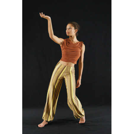 GE1J - Ensemble tribal pantalon rayé jaune et haut chocolat
