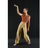 GE1J - Ensemble tribal pantalon rayé jaune et haut chocolat