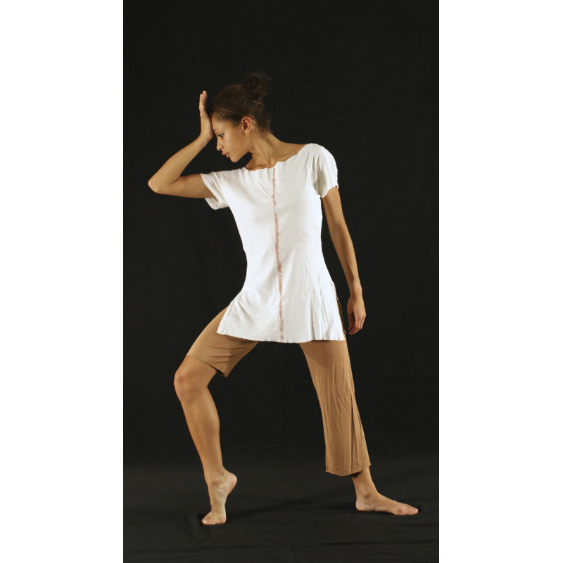 GE1I - Ensemble tribal pantalon marron une jambe et tunique crème