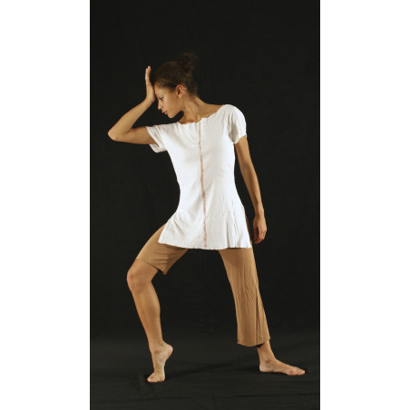 GE1I - Ensemble tribal pantalon marron une jambe et tunique crème