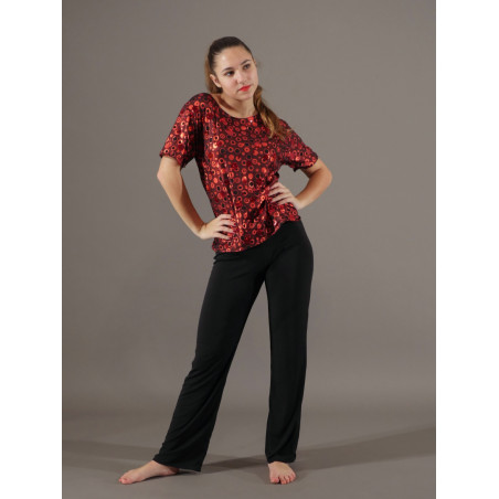 GEP40 - Ensemble homme pantalon noir avec tee-shirt à paillettes rouges