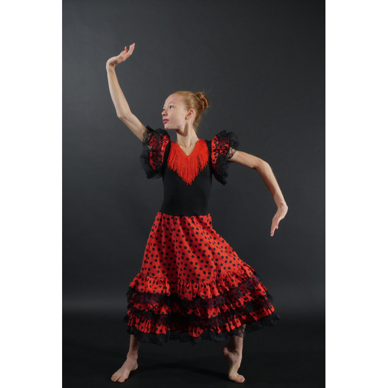MR29BIS - Robe flamenco rouge à volants noirs MR29BIS - Robe flamenco rouge à volants noirs