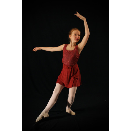 MEJ31 - Ensemble jupette bordeaux avec haut et shorty