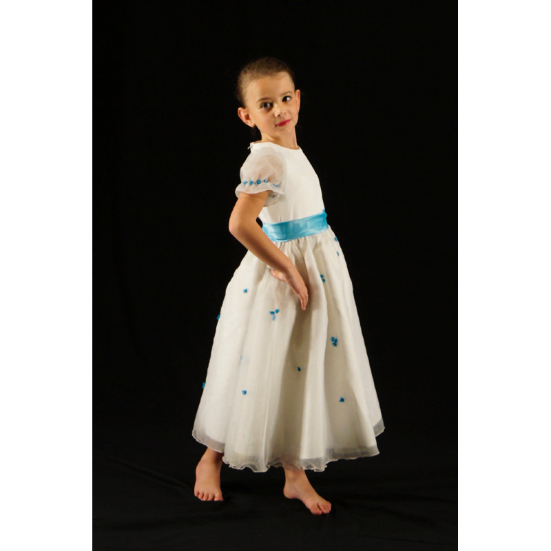 PR2B - Robe blanche à petites fleurs bleues brodées PR2B - Robe blanche à petites fleurs bleues brodées