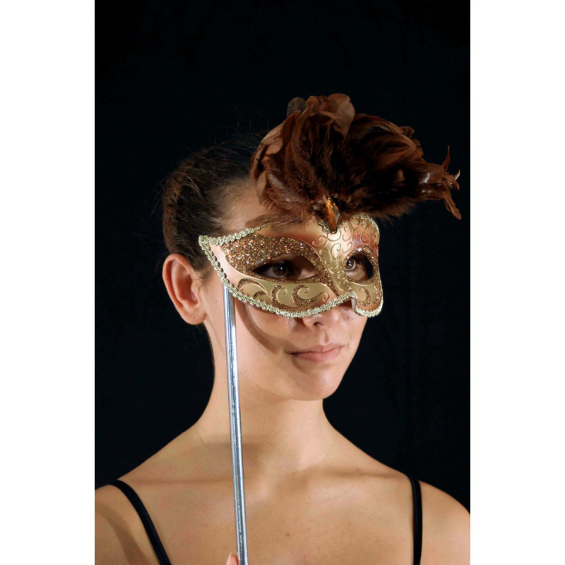 ACCM7A - Masque vénitien marron avec bâton ACCM7A - Masque vénitien marron avec bâton