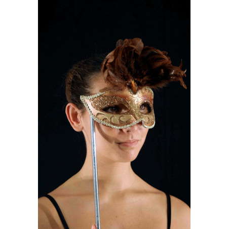 ACCM7A - Masque vénitien marron avec bâton