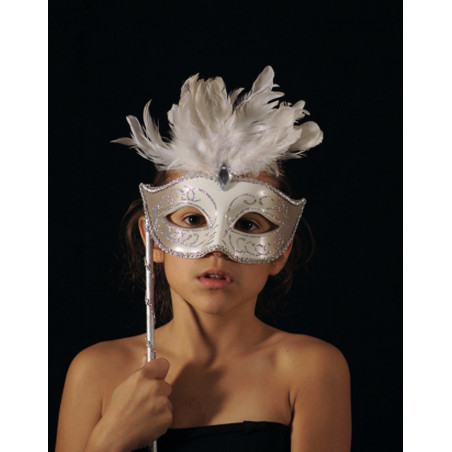 ACCM7B - Masque vénitien blanc avec bâton
