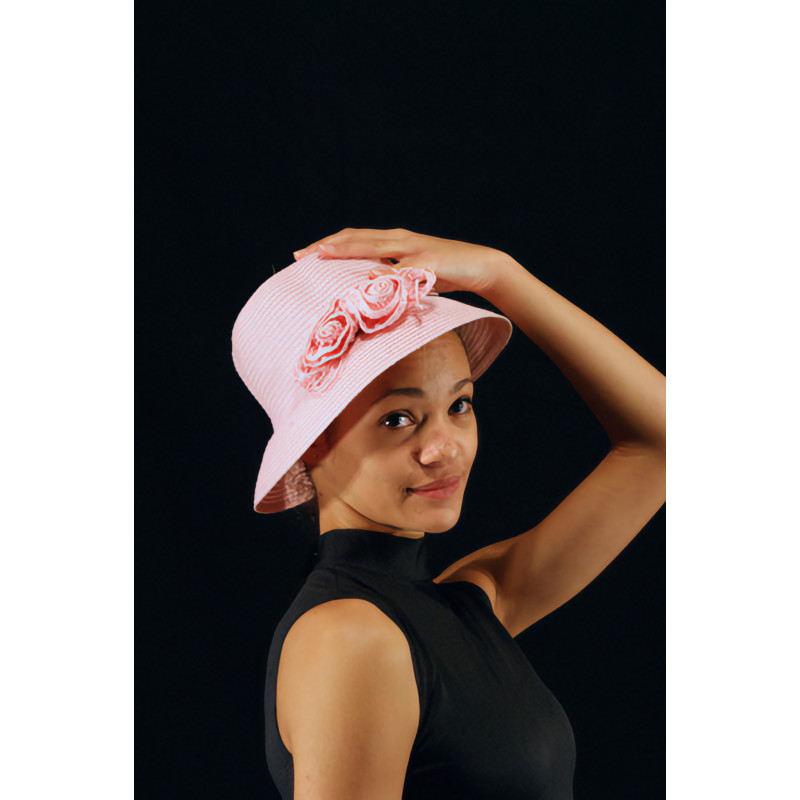 ACCCH13A - Chapeau de paille rose avec une fleur