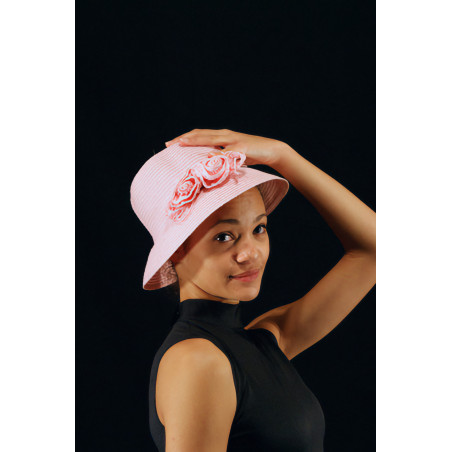 ACCCH13A - Chapeau de paille rose avec une fleur