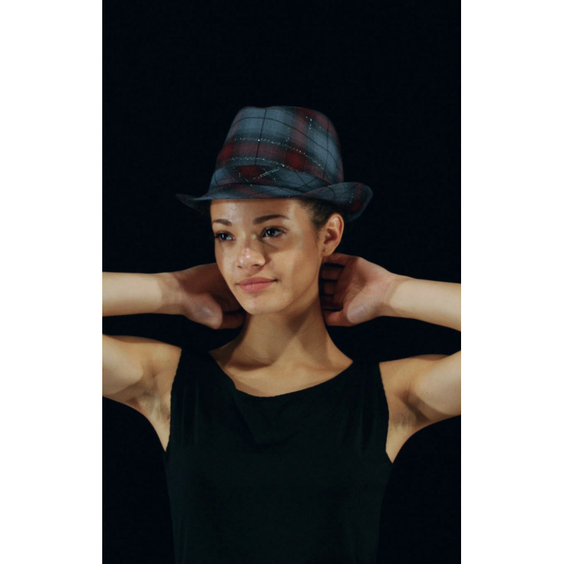 ACCCH15C - Chapeau borsalino écossais gris/bordeaux