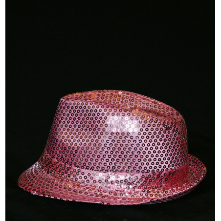 ACCCH18B - Chapeau borsalino à paillettes rose