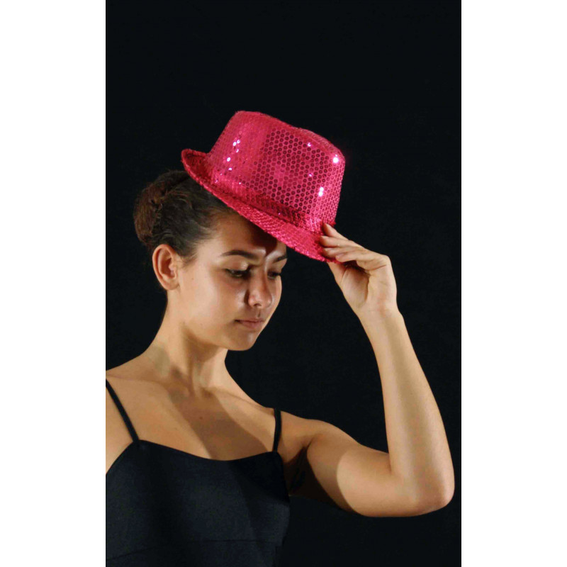 ACCCH18E - Chapeau borsalino à paillettes fuchsia