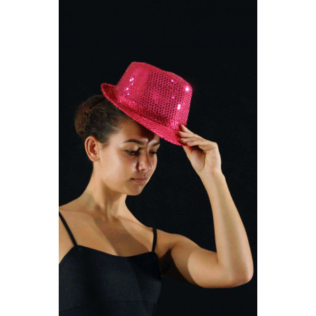 ACCCH18E - Chapeau borsalino à paillettes fuchsia