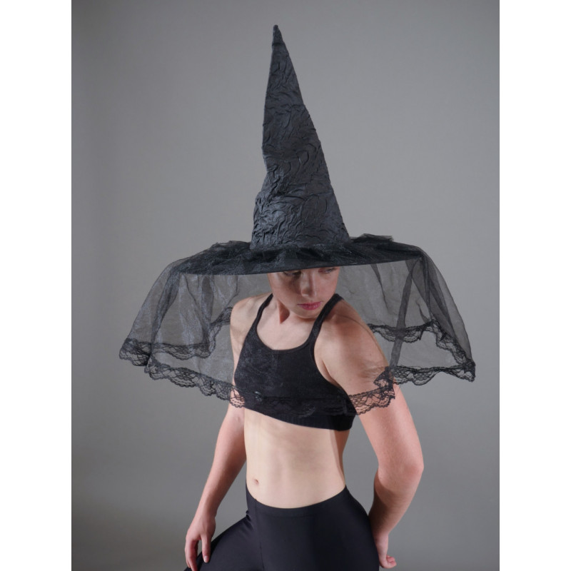 ACCCH2C - Chapeau de sorcière adulte avec voilette ACCCH2C - Chapeau de sorcière adulte avec voilette