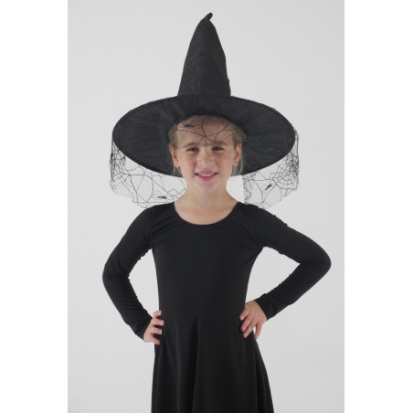 ACCCH2F - Chapeau de sorcière noir avec voilette pour enfants