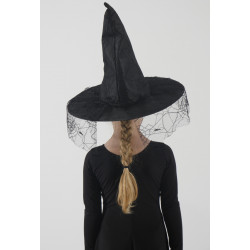 ACCCH2F - Chapeau de sorcière noir avec voilette pour enfants