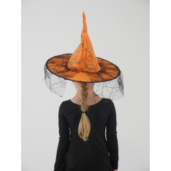 ACCCH2G - Chapeau de sorcière orange avec voilette noire pour enfants