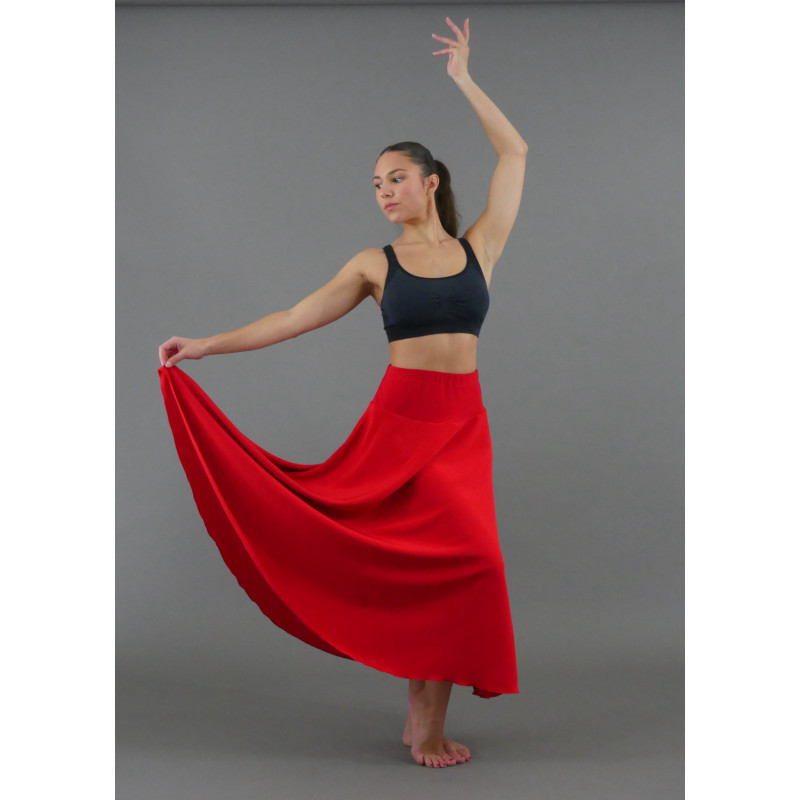 GJL8R - JUPE LONGUE ROUGE AVEC EMPIÈCEMENT GJL8R - JUPE LONGUE ROUGE AVEC EMPIÈCEMENT