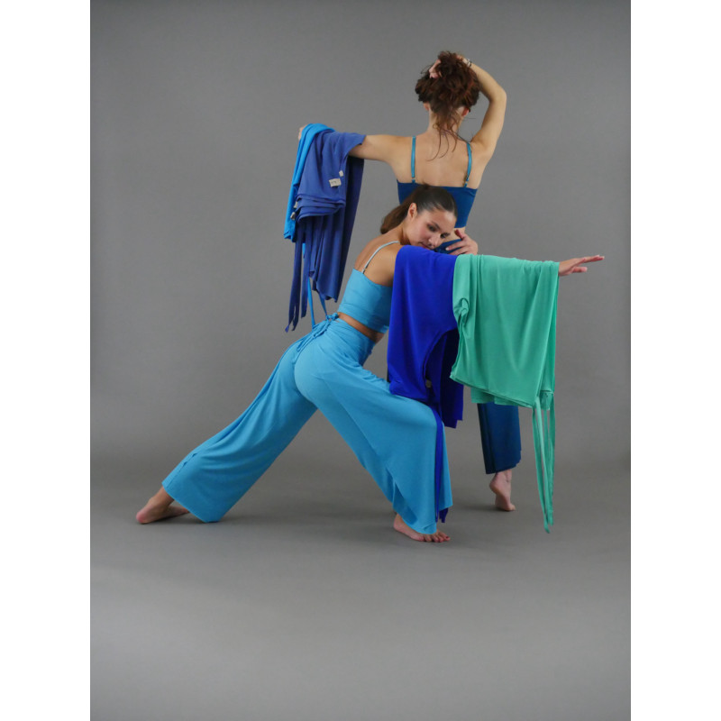 GEP26C Ensemble pantalon chinois avec top camaieu de bleu