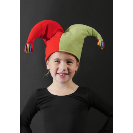 ACCCH29 - Chapeau de bouffon vert et rouge