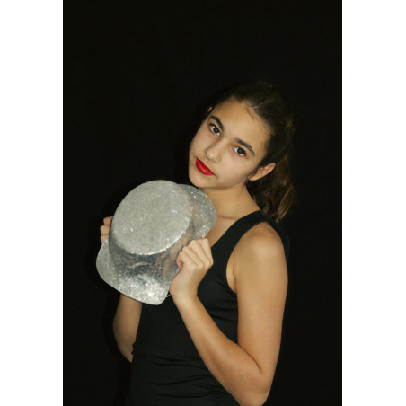 ACCCH21B - Chapeau haut de forme pailleté argent