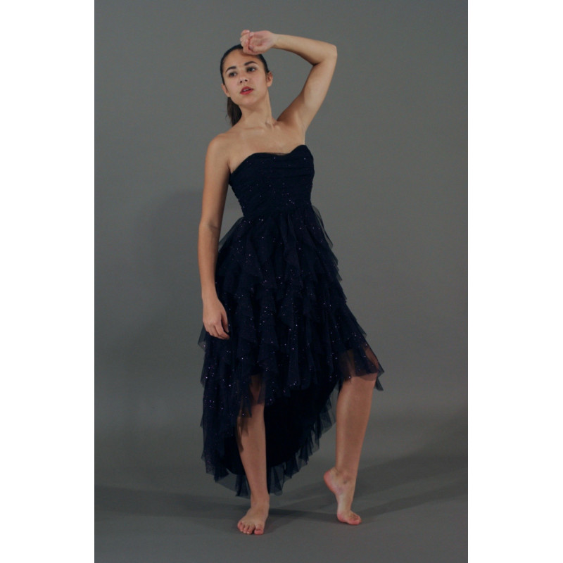 GRL37B - Robe de soirée longue noire à paillettes violettes GRL37B - Robe de soirée longue noire à paillettes violettes