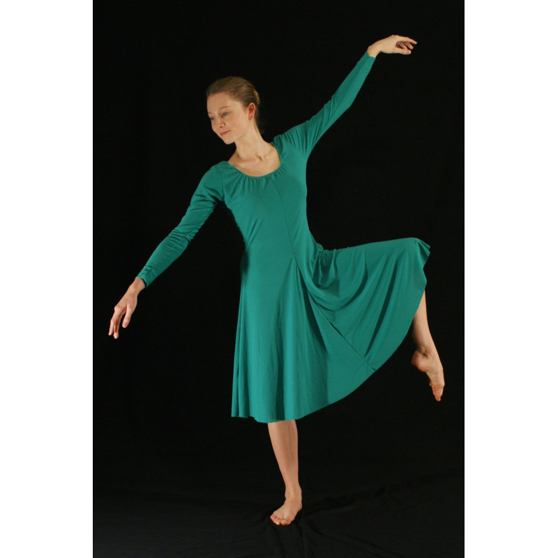 GRL35C - Robe longue de couleur verte à manches GRL35C - Robe longue de couleur verte à manches