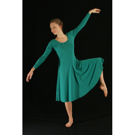 GRL35C - Robe longue de couleur verte à manches