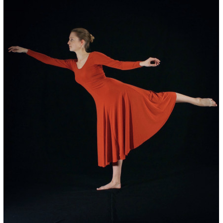 GRL35A - Robe longue couleur brique à manches